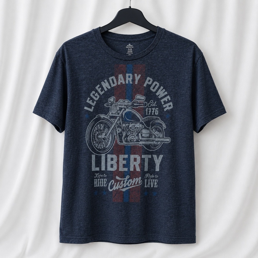 Biker Motorcycle Graphic T Shirt XL Blue USA Flag Eagle Patriotic 4th July